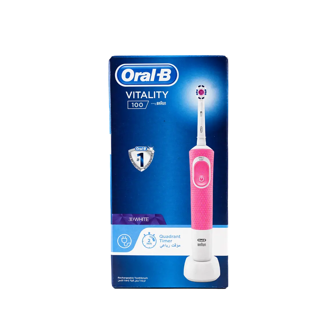 46205-Oral-B Vitality 100 3d White Rechargeable Toothbrush-Pink