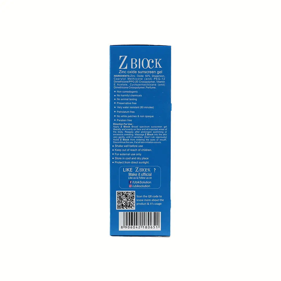 Z Block Uvb Spf 50 + Zinc Oxide Sunscreen Gel 50ml