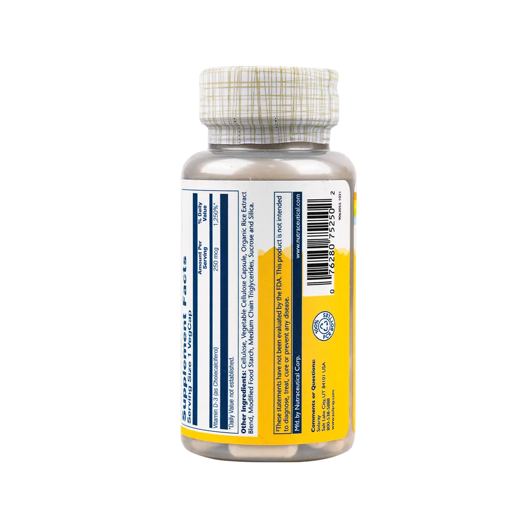46482-Solaray Vitamin D3 250mcg (10,000 Iu) 60veg Caps +2