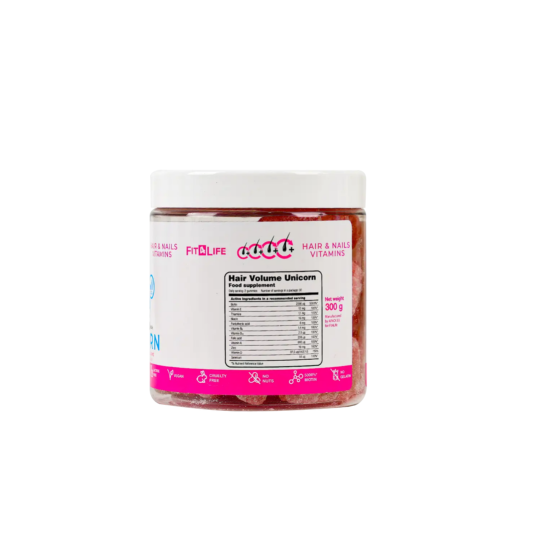 46583-Fit 4 Life Hair Volume Unicorn 300G 60Gummies +1