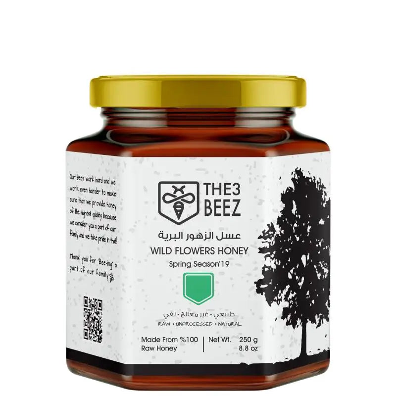 46701-The 3 Beez Wild Flowers Raw Honey 250Gm