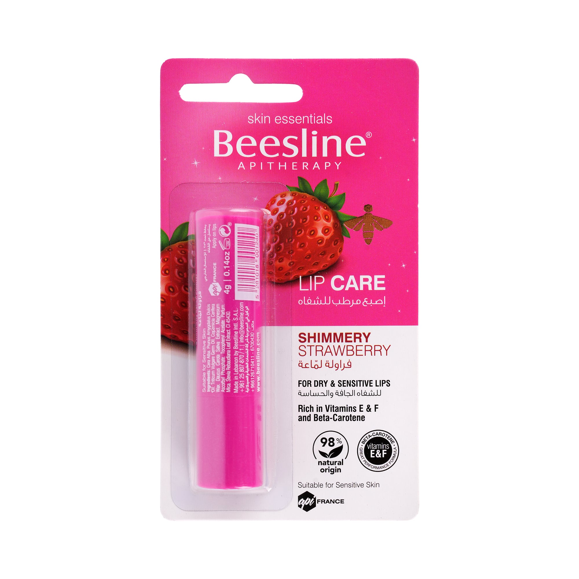 47099-Beesline Lip Care Shimmery Strawberry 4g
