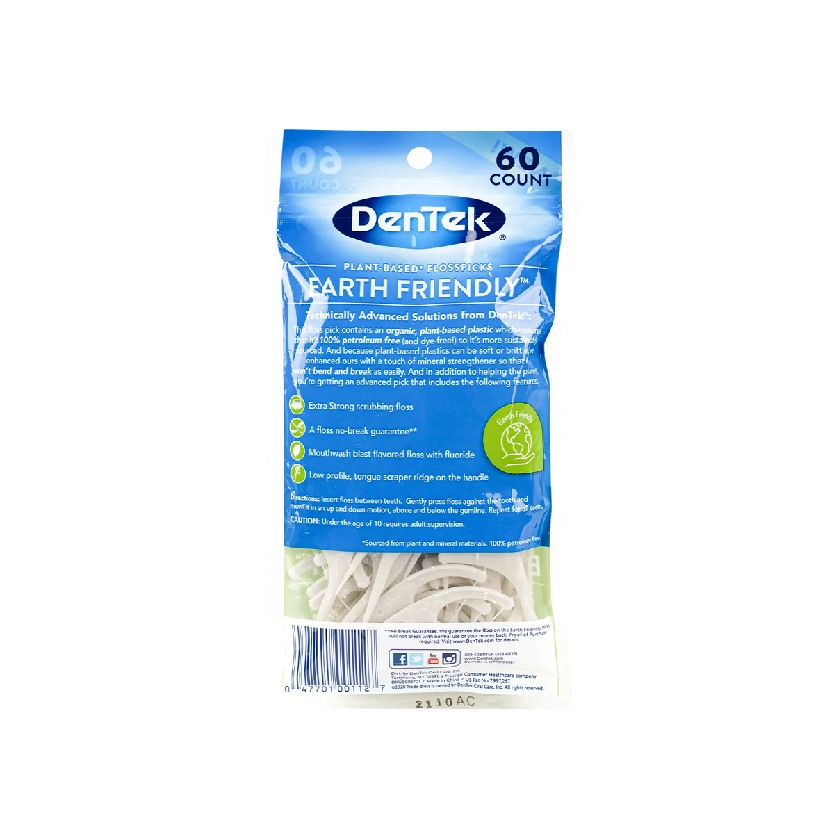 47638-Dentek Earth Friendly Interdendal Floss Pick 60pcs +1