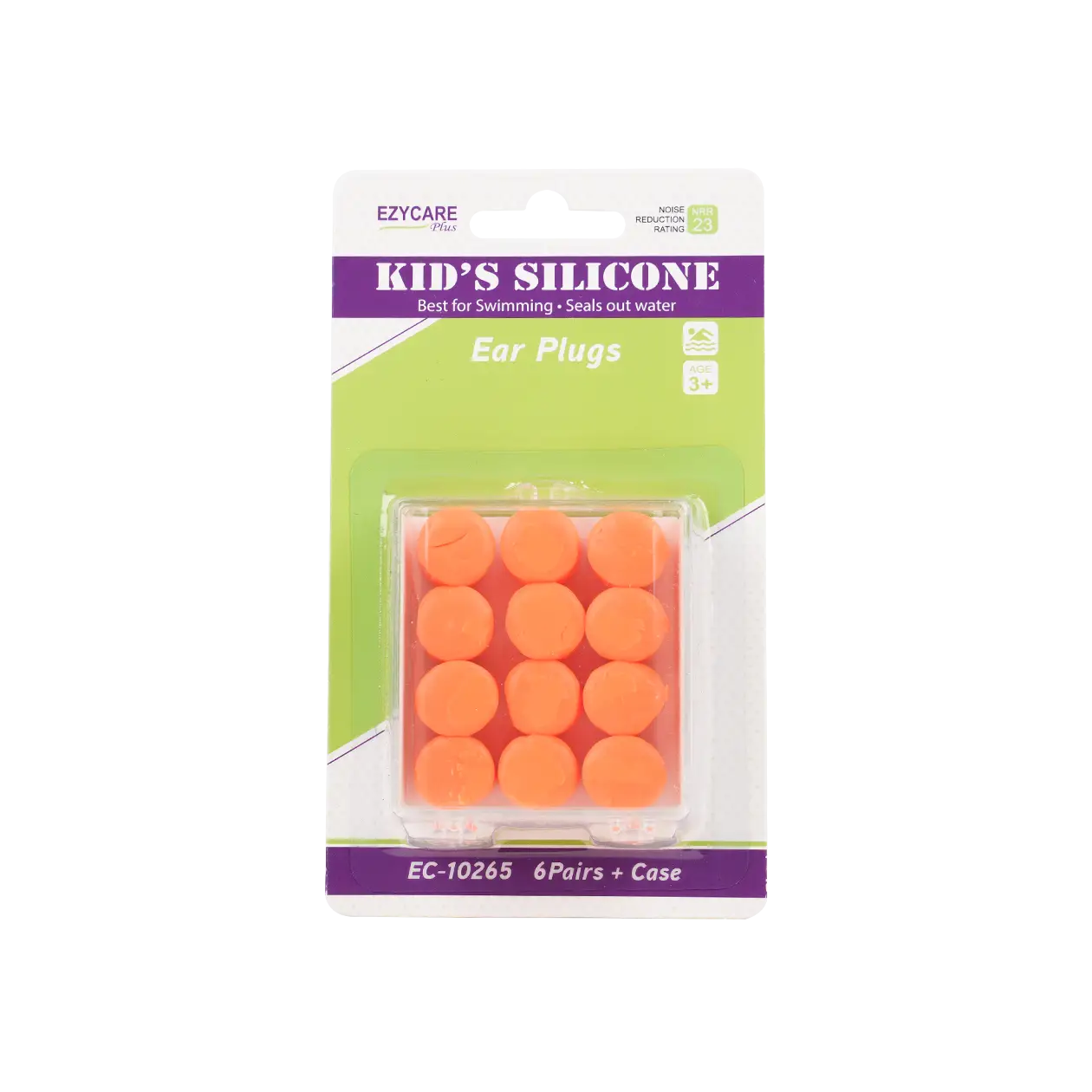 Ezycare Plus Kid'S Silicone Ear Plugs 6Pair+Case -10265