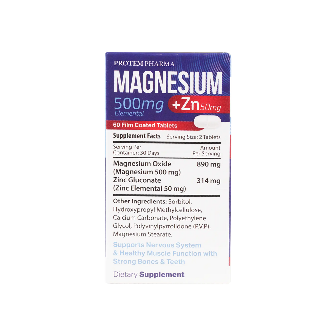 48297-Protem Pharma Magnesium 500mg+Zn 50mg 60 Tablets +1