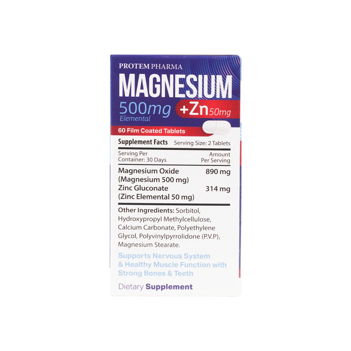 48297-Protem Pharma Magnesium 500mg+Zn 50mg 60 Tablets +1