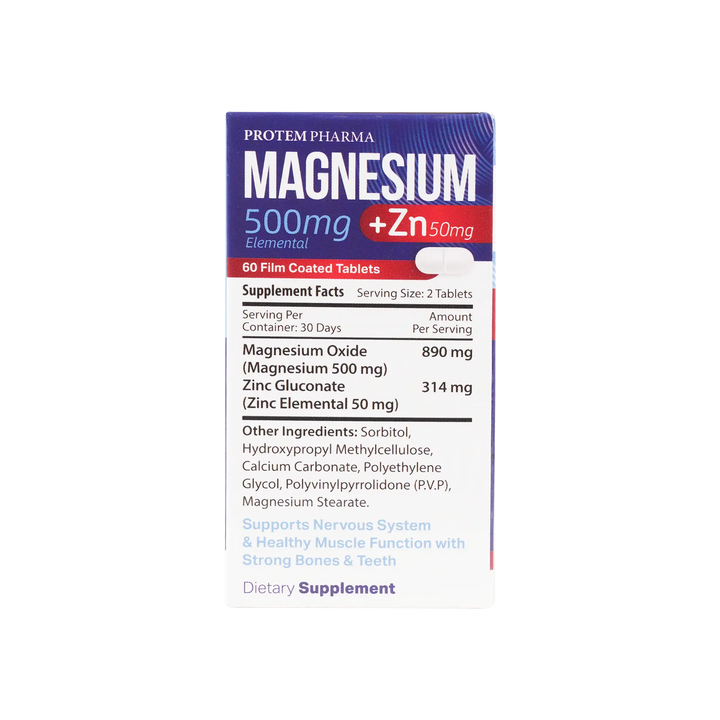 48297-Protem Pharma Magnesium 500mg+Zn 50mg 60 Tablets +1