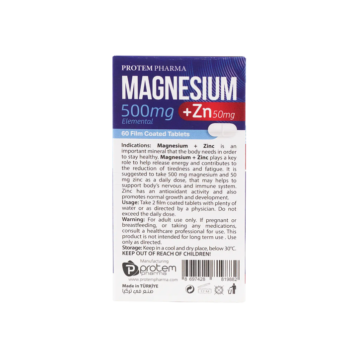 48297-Protem Pharma Magnesium 500mg+Zn 50mg 60 Tablets +2