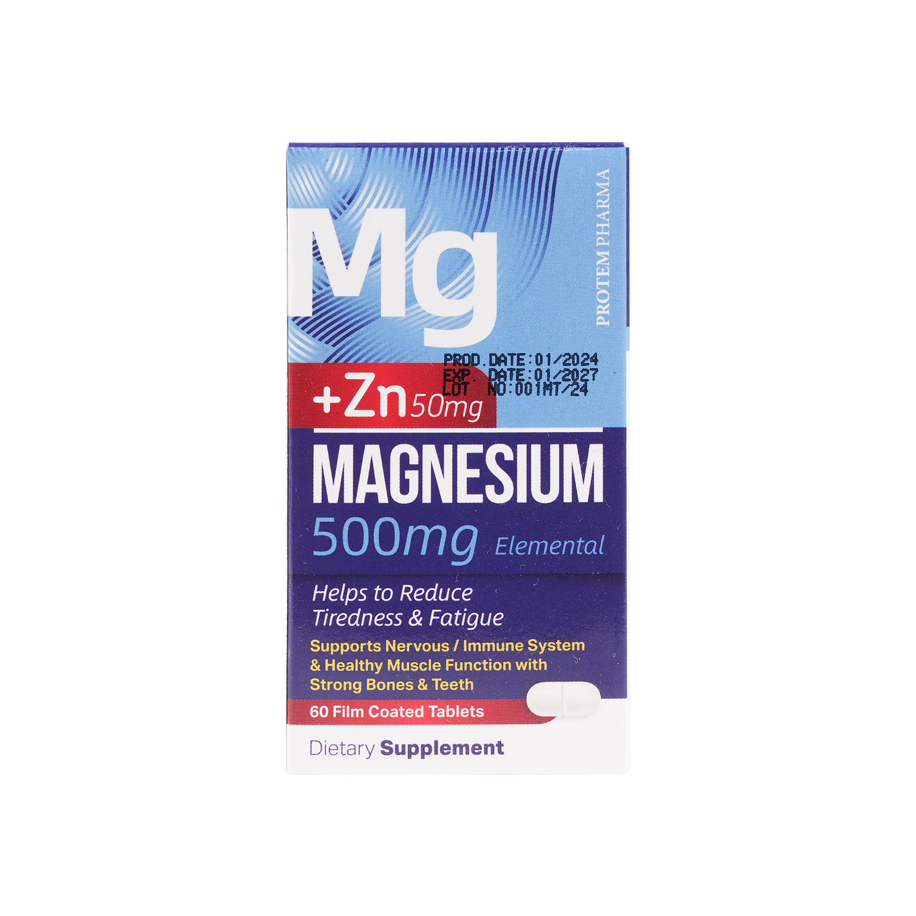 Protem Pharma Magnesium 500mg+Zn 50mg 60 Tablets