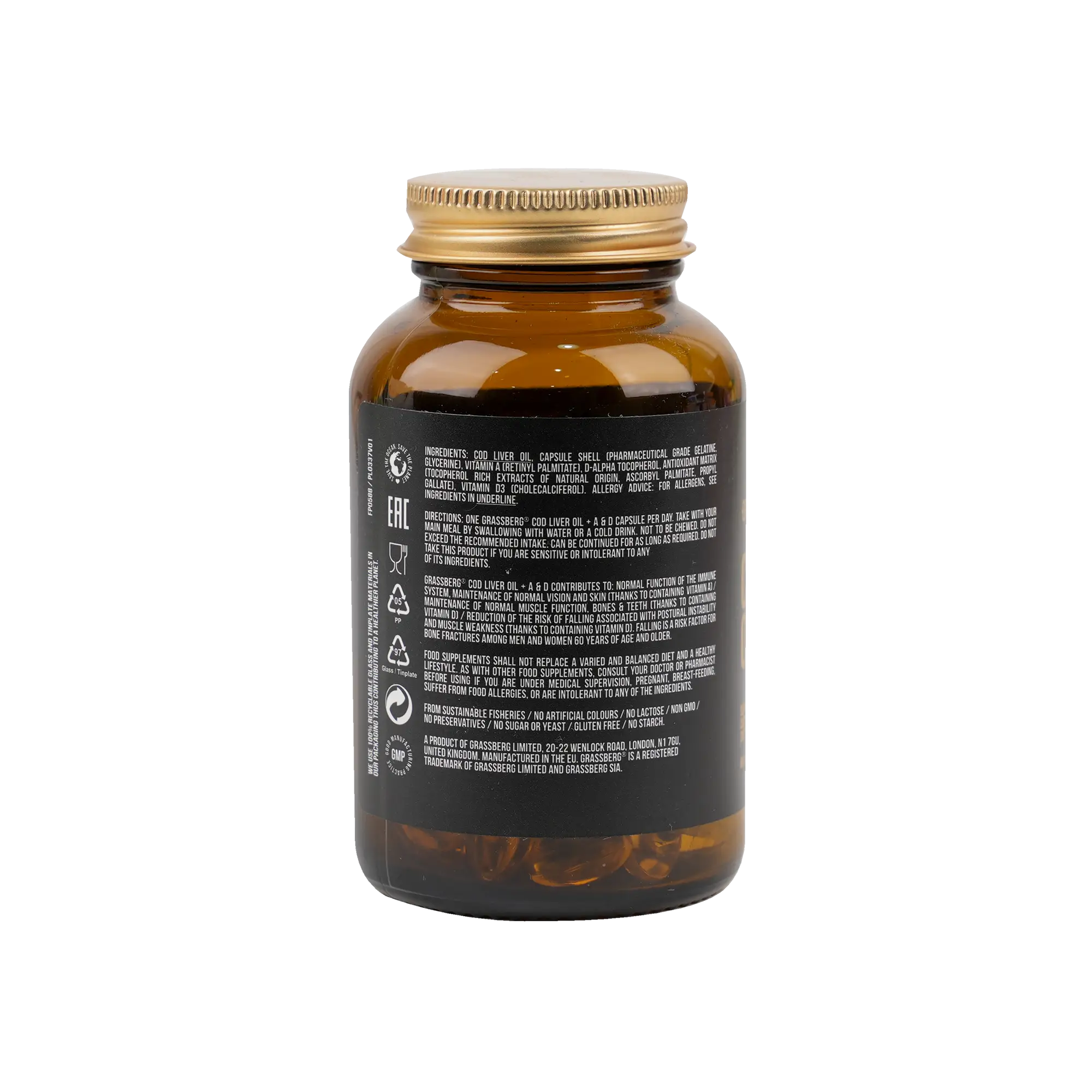 GRASSBERG COD LIVER OIL VITAMIN A+D 60 CAPSULES