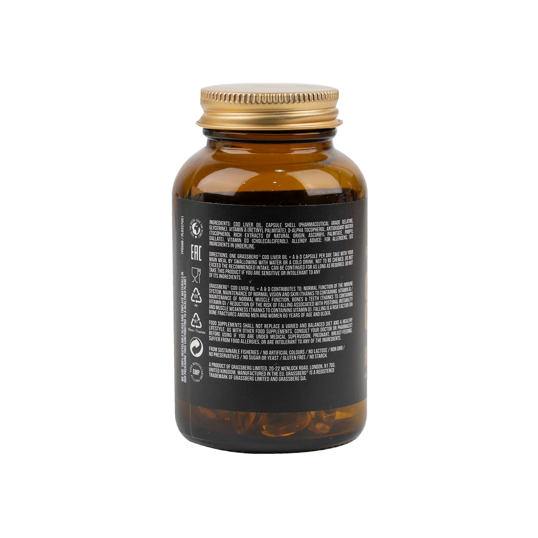 48358-Grassberg Cod Liver Oil Vitamin A+D 60 Capsules +2