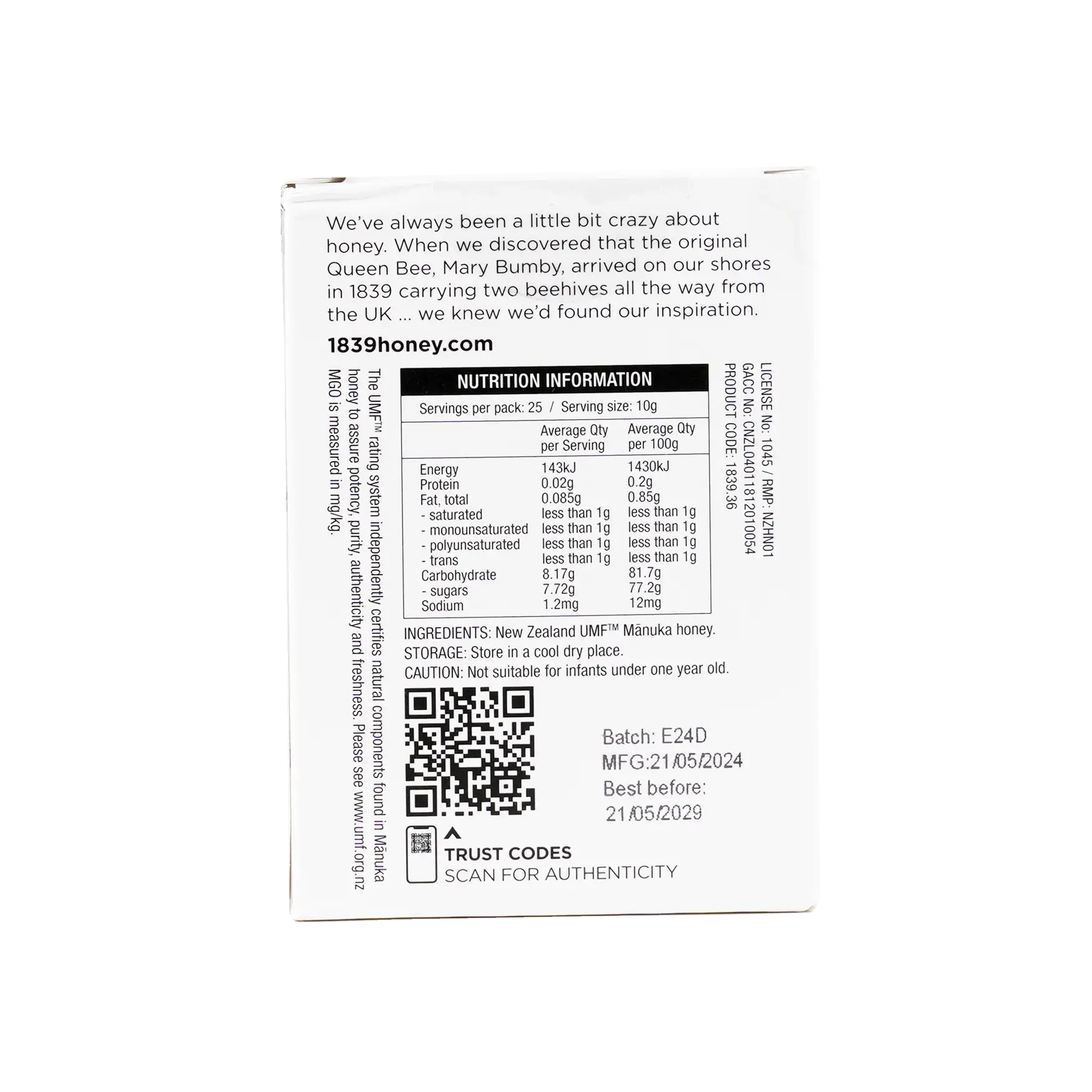1839 Manuka Honey Premium Mgo 971+ Umf 22+ 250g