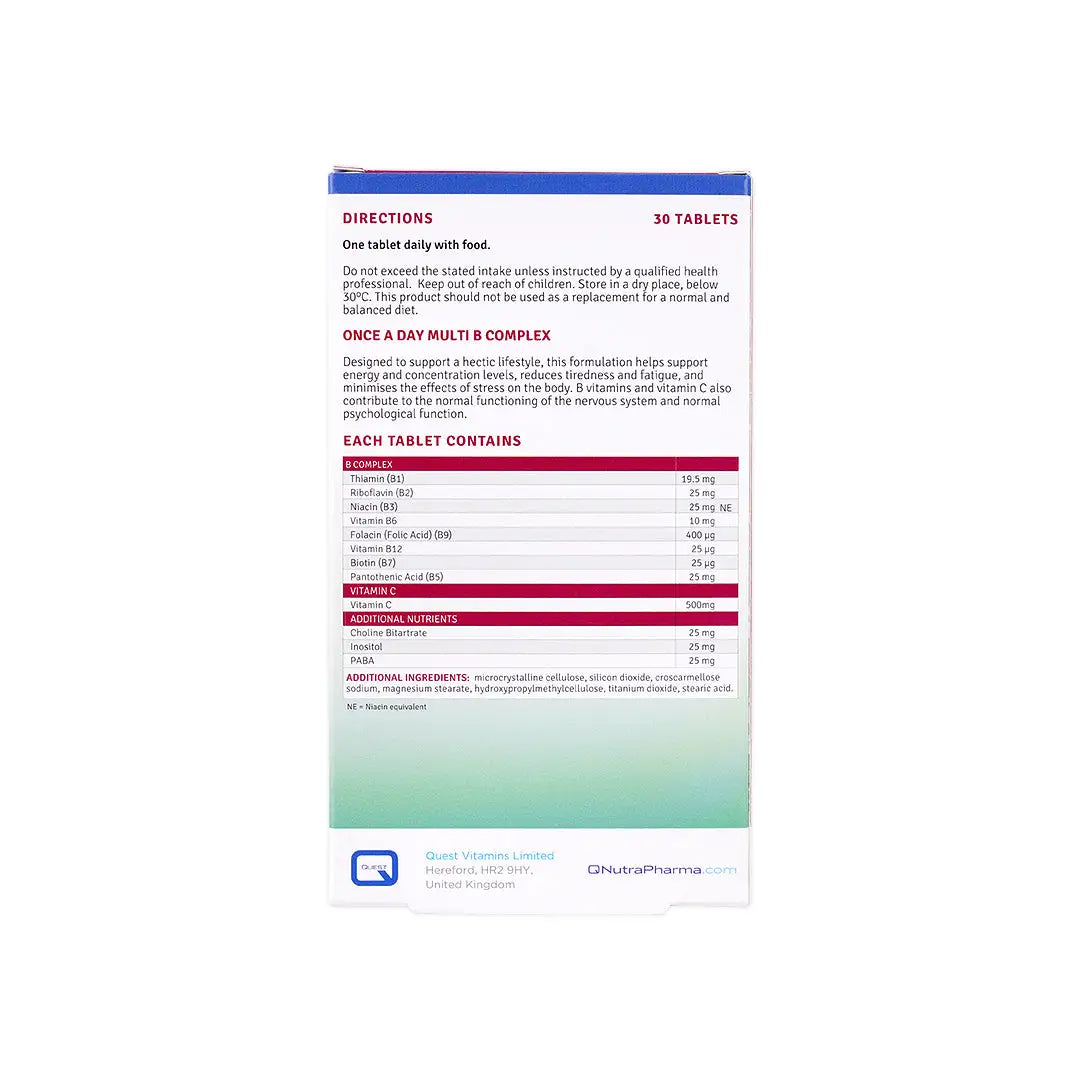 Quest Once A Day Multi B Complex +500mg Vitamin C 30 tablets +3
