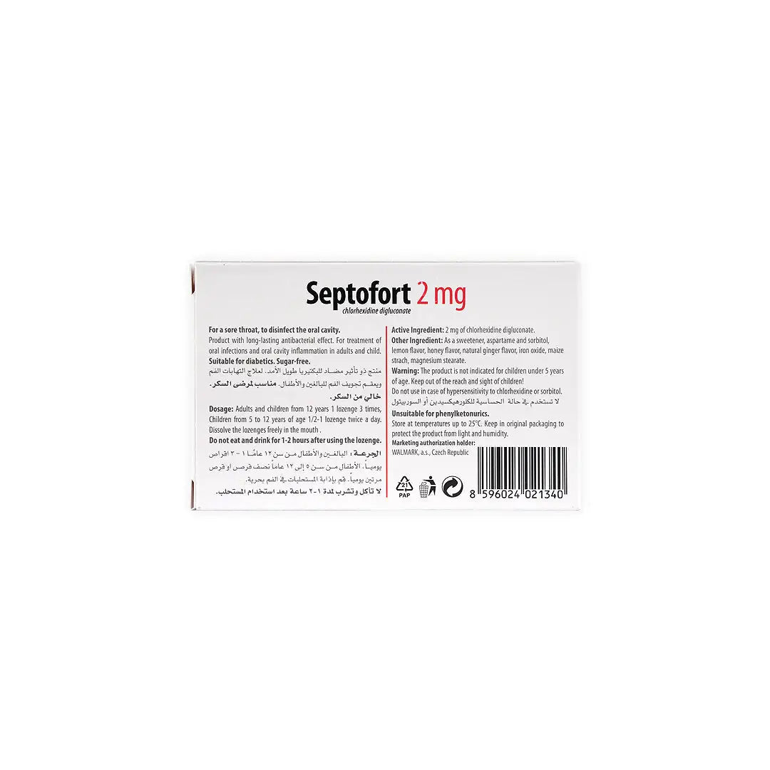 SEPTOFORT 2MG 24 LOZENGES-GINGER HONEY LEMON