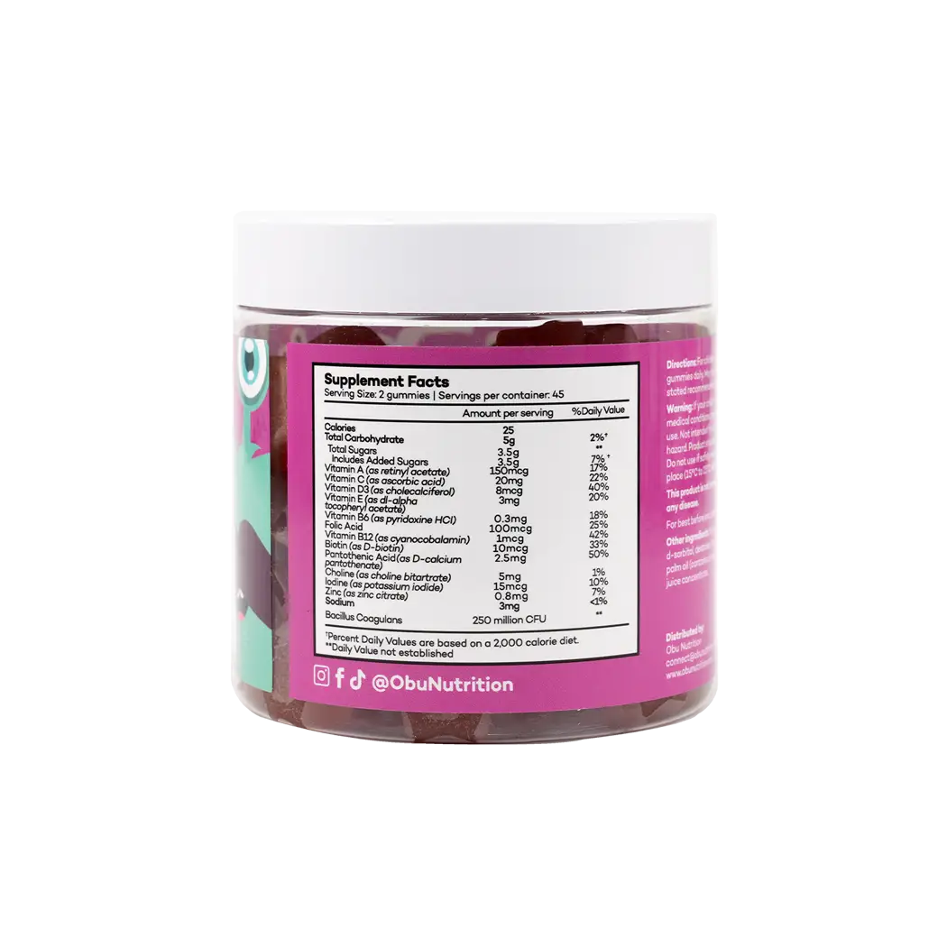 OBU KIDS MULTIVITAMIN & PROBIOTIC 90 GUMMIES-RASPBERRY