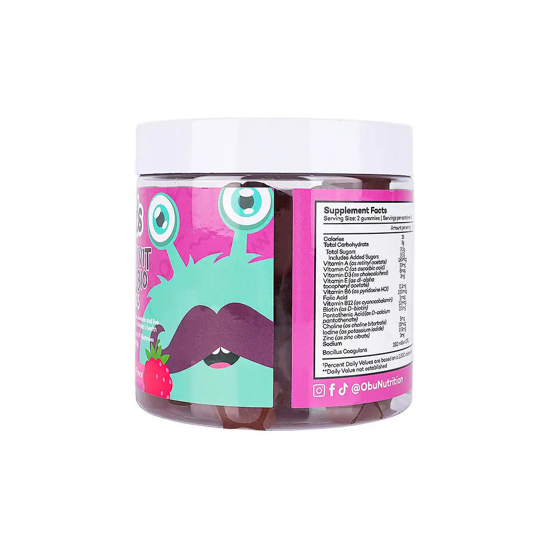 OBU Kids Multivitamin & Probiotic 90 Gummies-Raspberry +1