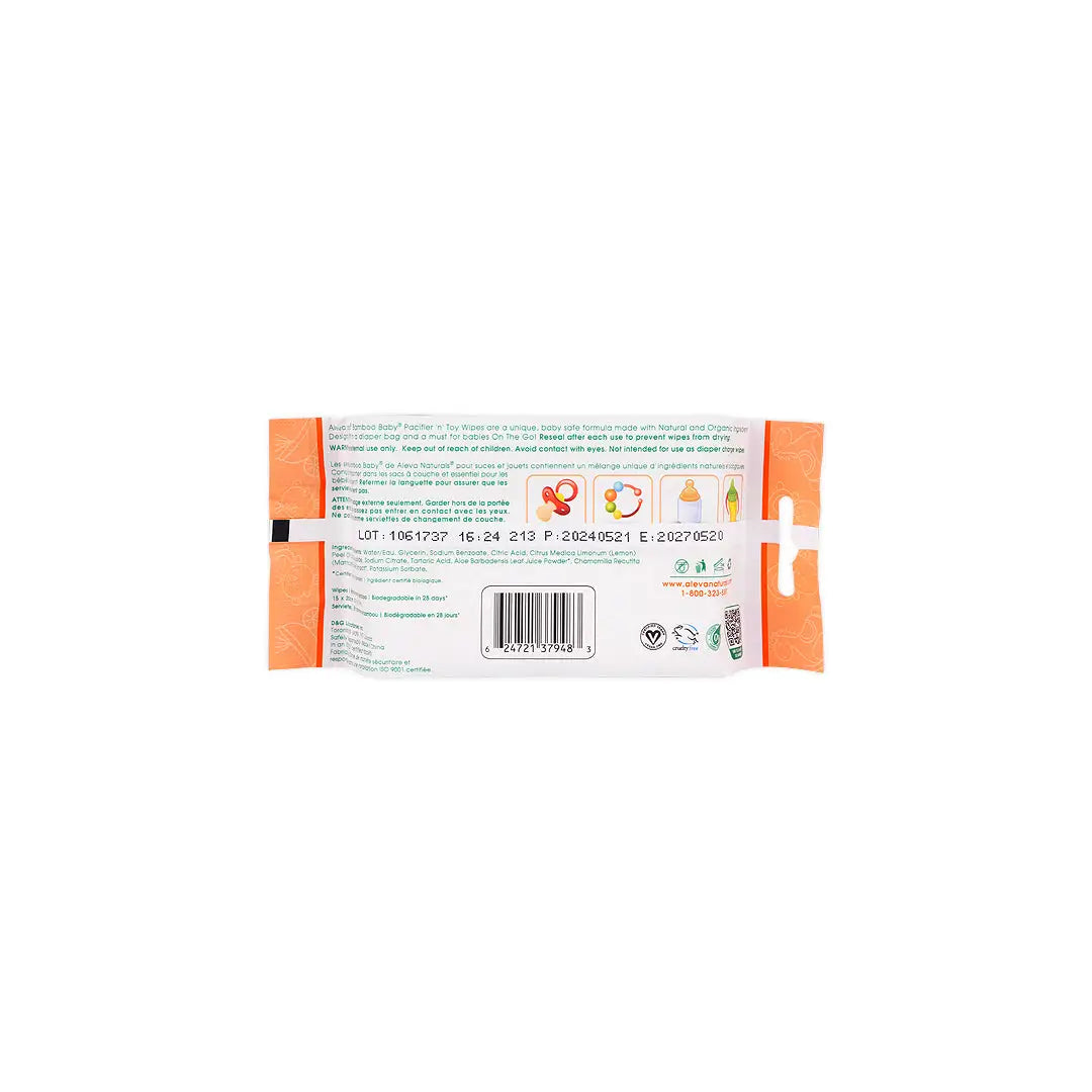 49892-Aleva Naturals Bamboo Baby Pacifier &amp; Toy Wipes 30Pcs +3