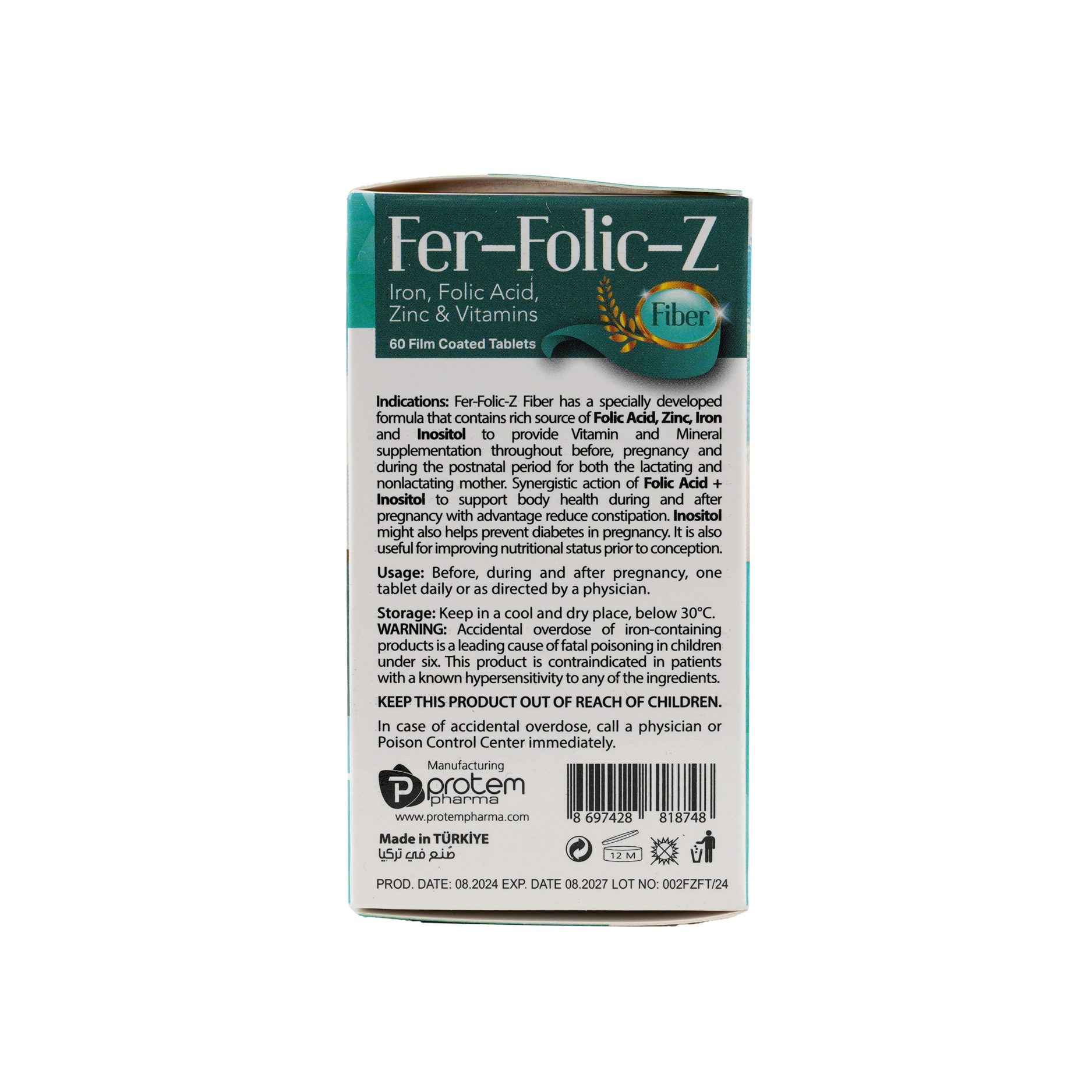 PROTEM PHARMA FER-FOLIC-Z FIBER 60 TABLETS