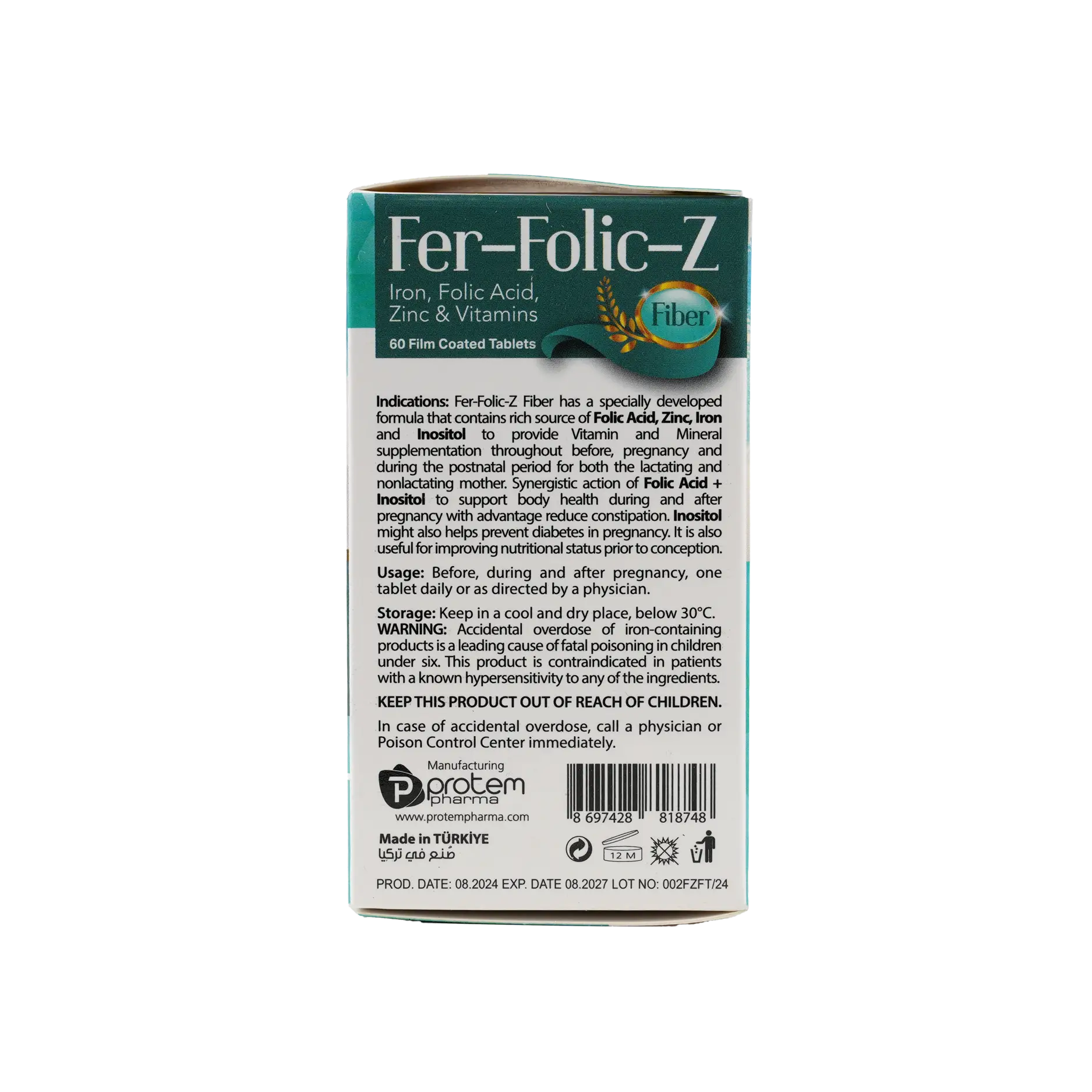 PROTEM PHARMA FER-FOLIC-Z FIBER 60 TABLETS