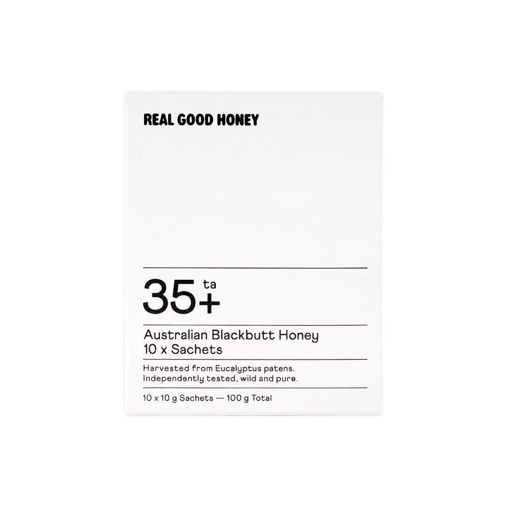 REAL GOOD HONEY AUSTRALIAN BLACKBUTT HONEY 35+10X10G SACHETS
