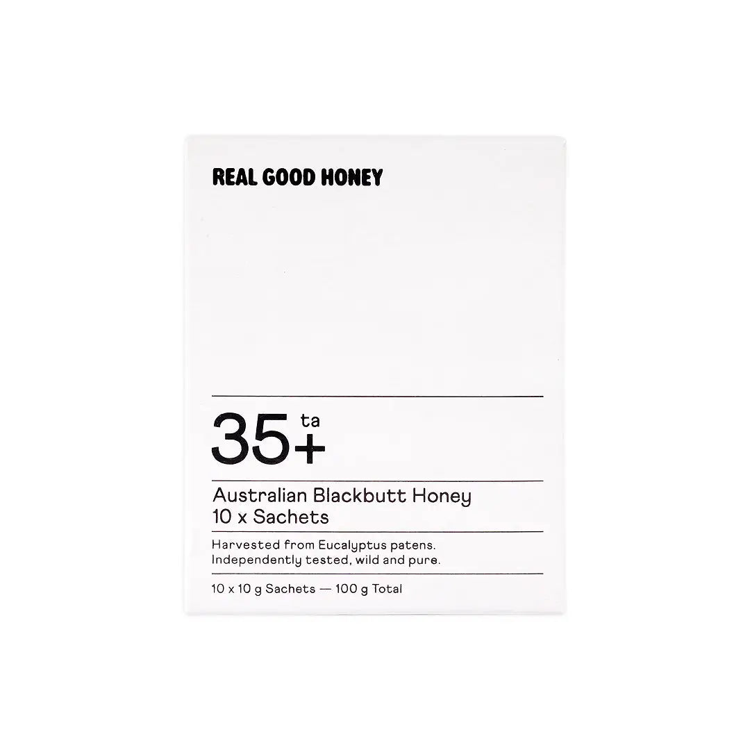 REAL GOOD HONEY AUSTRALIAN BLACKBUTT HONEY 35+10X10G SACHETS