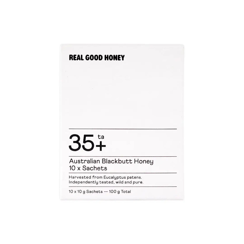 REAL GOOD HONEY AUSTRALIAN BLACKBUTT HONEY 35+10X10G SACHETS