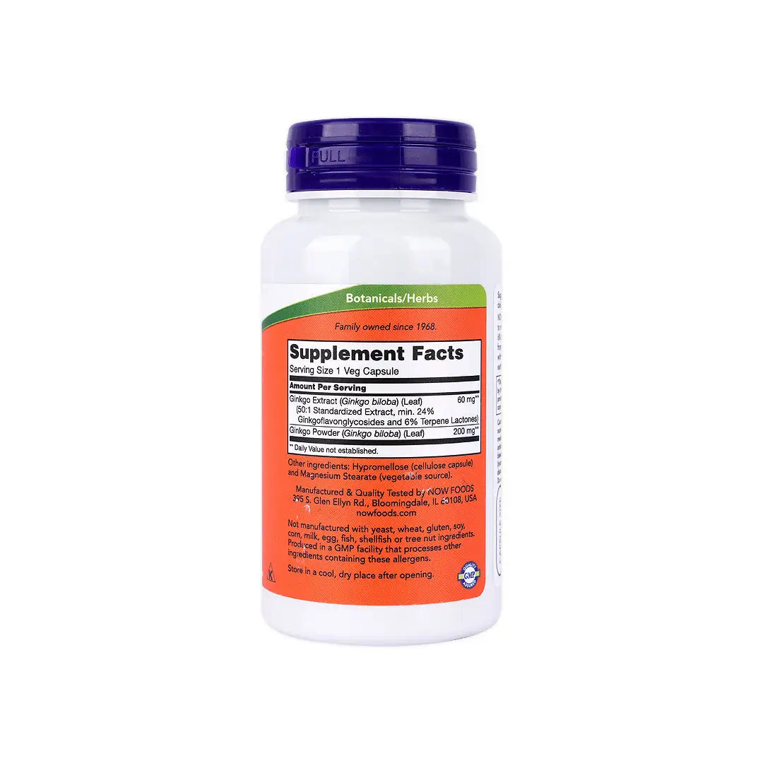50324-NOW Ginkgo Biloba 60Mg 60 Veg Capsules +2