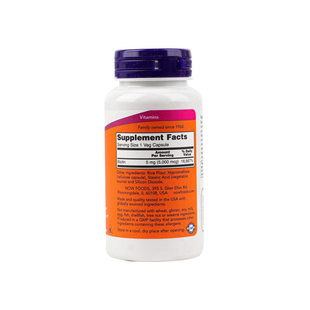 50334-NOW Biotin 5000 Mcg 60 Veg Capsules +1