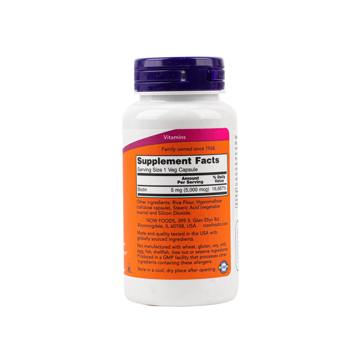 50334-NOW Biotin 5000 Mcg 60 Veg Capsules +1