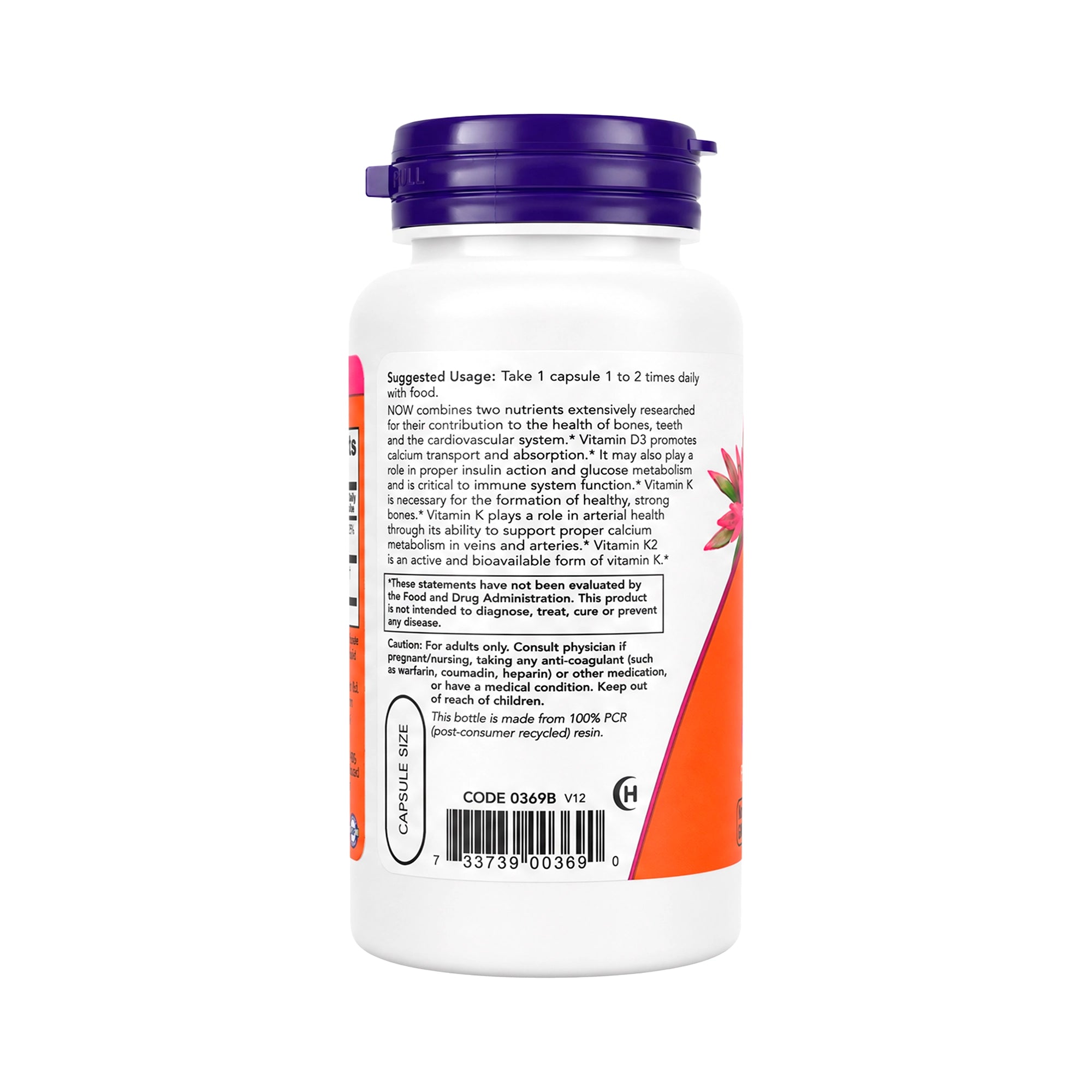 50335-Now Vitamin D-3 & K-2 1000Iu-45Mg 120 Capsules +1