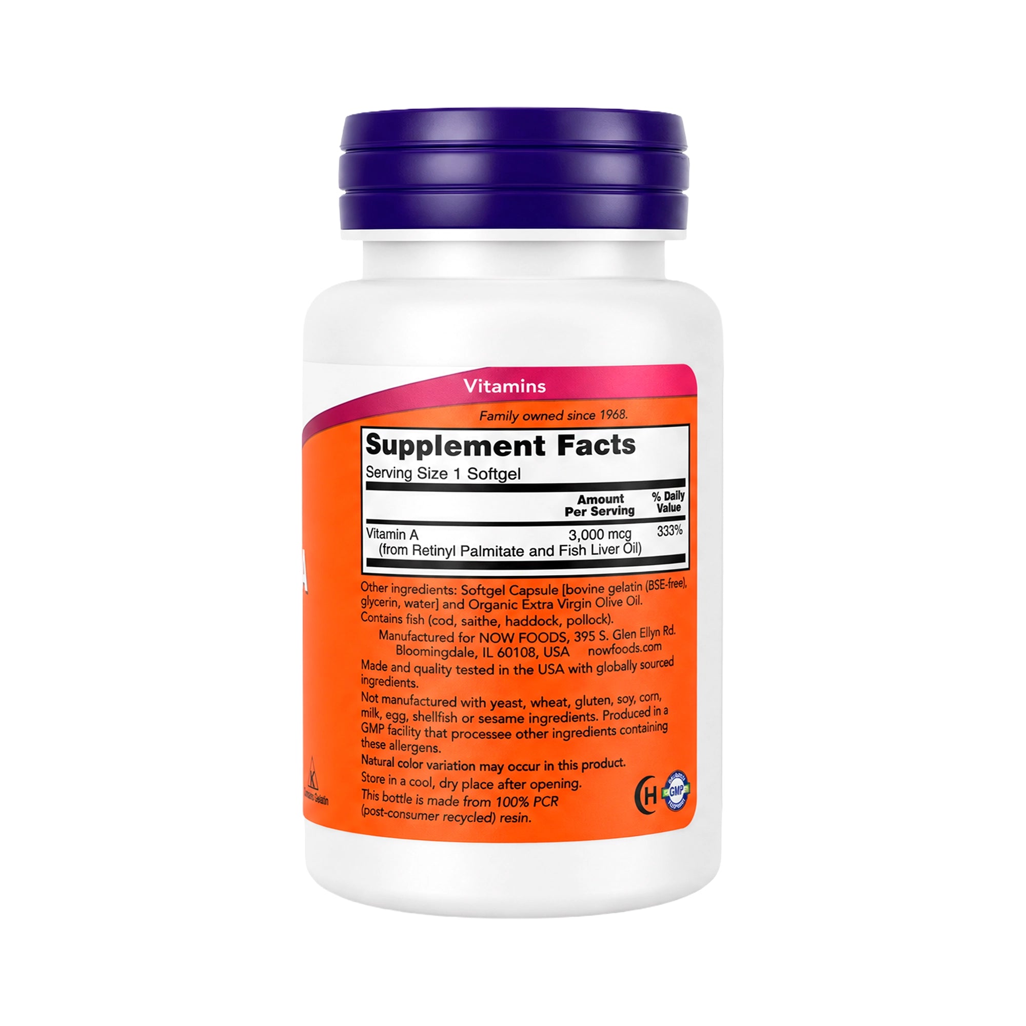 50342-NOW Vitamin A 3000Mcg 10000 Iu 100 Softgels +2