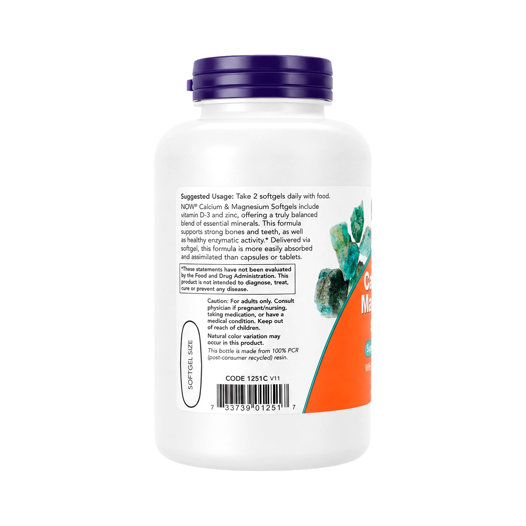 50347-NOW Calcium & Magnesium With Vit D-3 & Zinc 120 Softgels +2