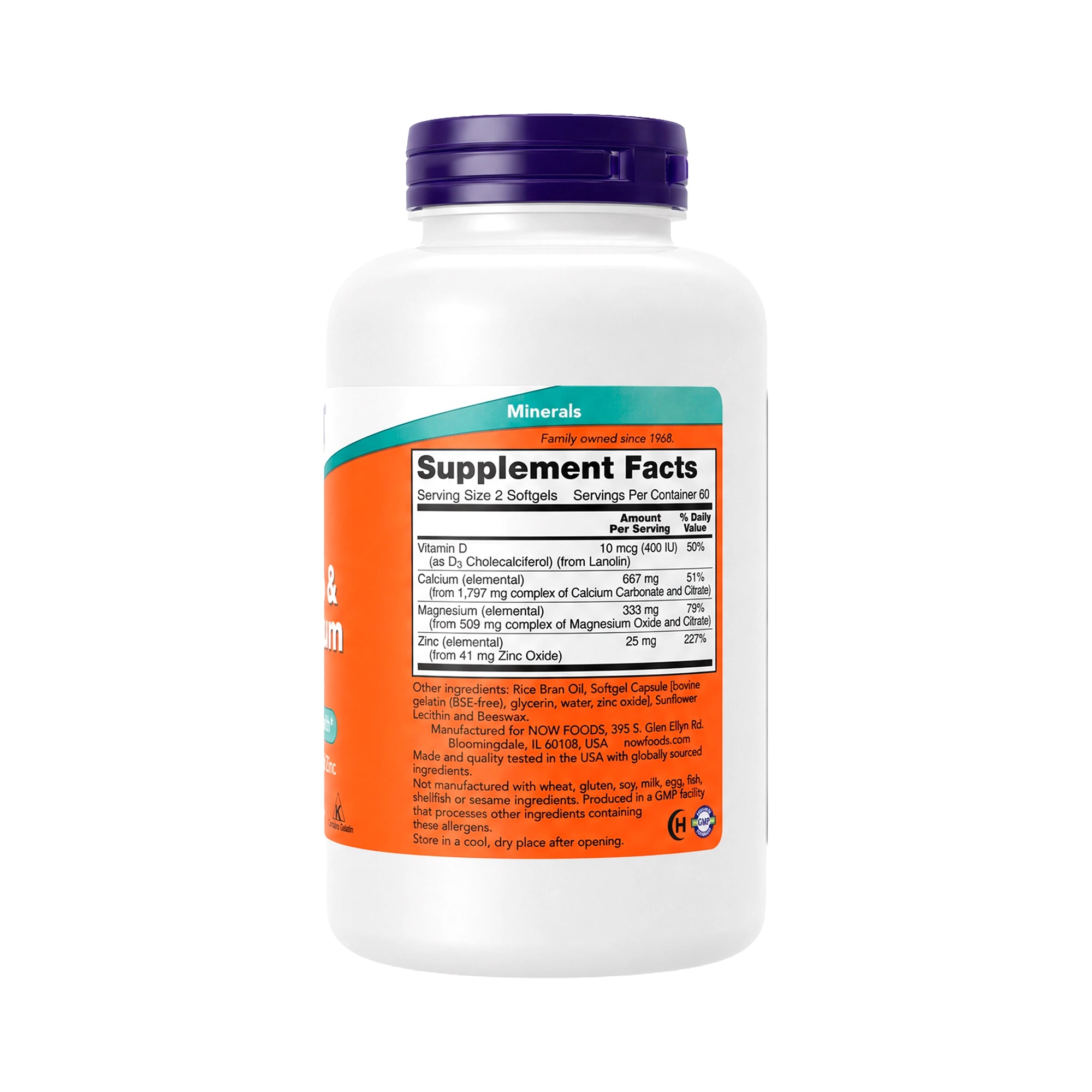 50347-NOW Calcium & Magnesium With Vit D-3 & Zinc 120 Softgels +1