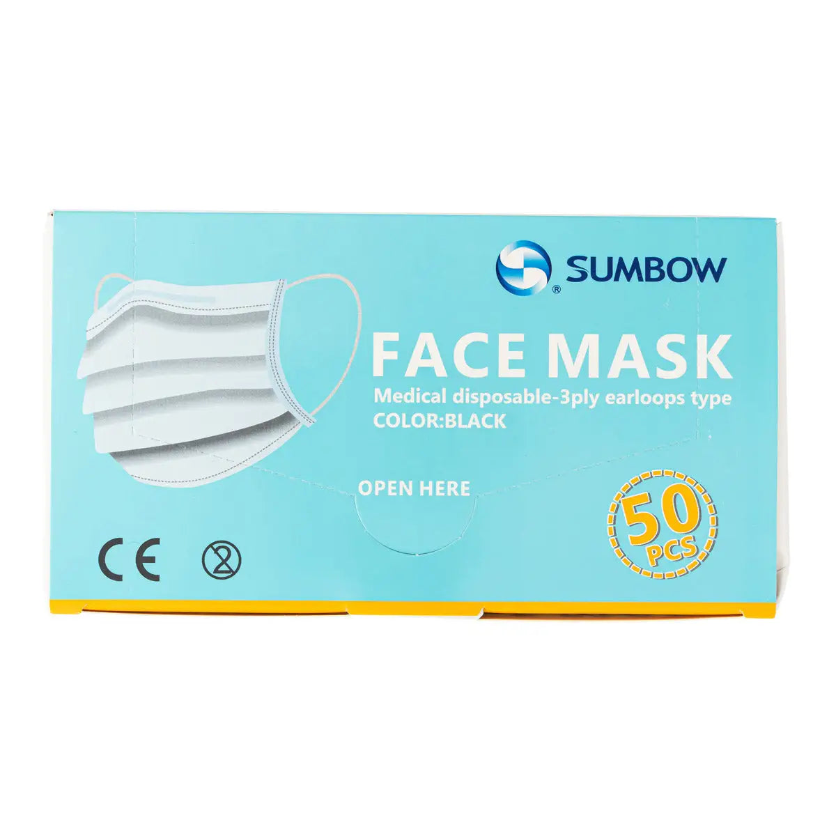 Sumbow Face Mask 3ply Earloop 50pcs-Black