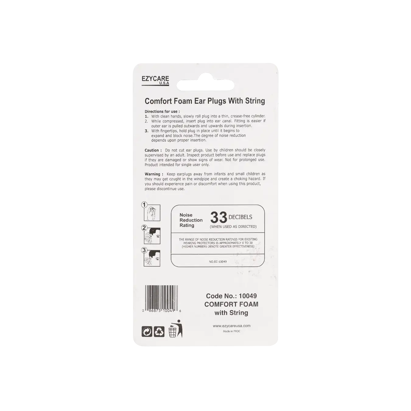 EZYCARE PLUS COMFORT FOAM EAR PLUGS WITH STRING -10049