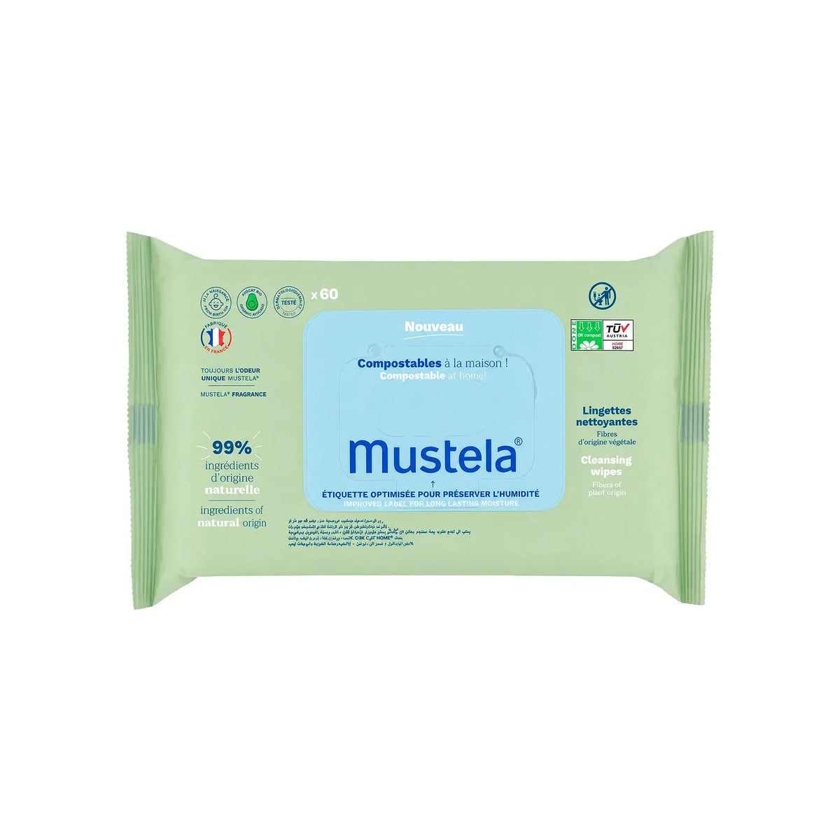 50598-Mustela Baby Cleansing Wipes 60Pcs +1