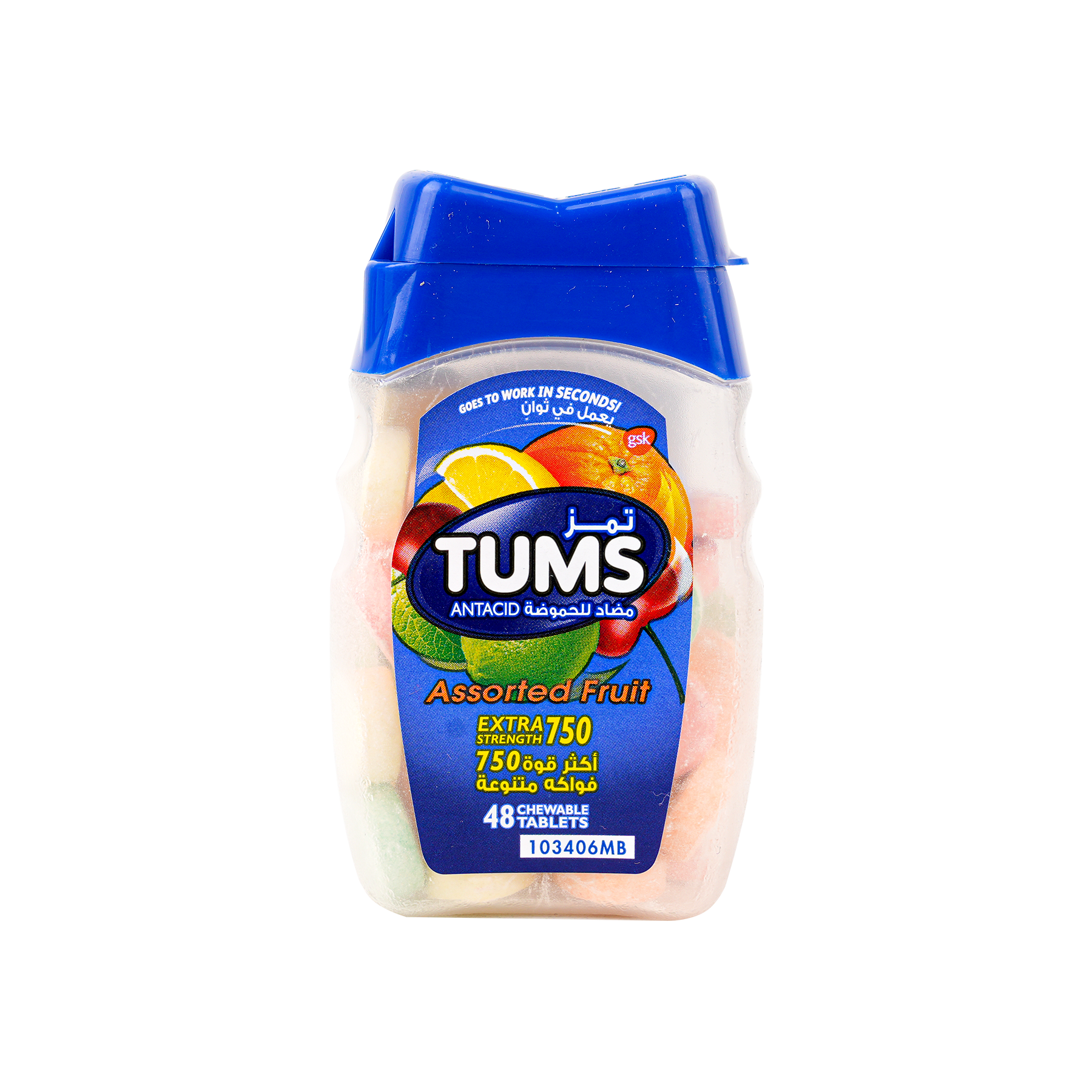 TUMS ANTACID 48 CHEWABLE TABLETS -ASSORTED FRUIT