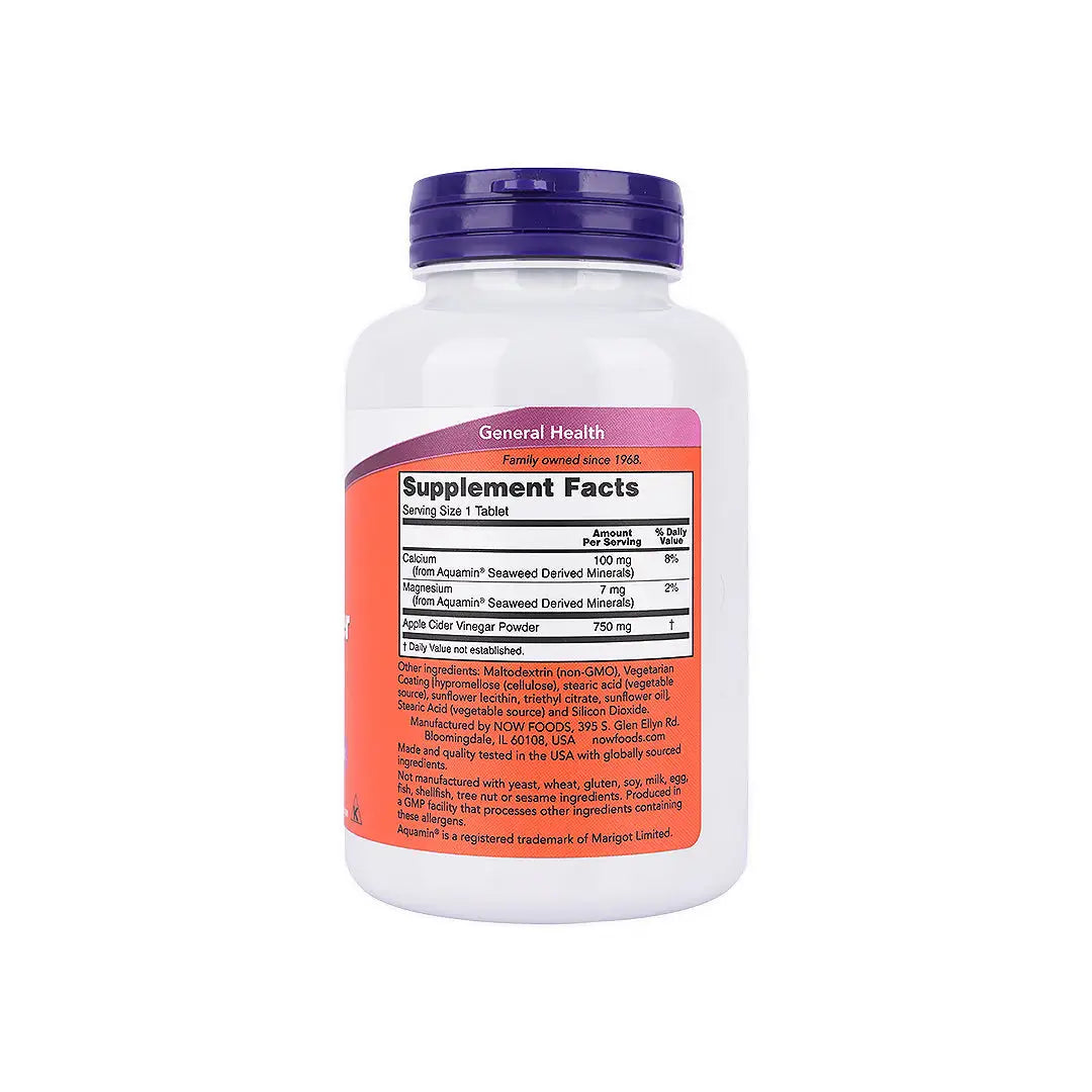 NOW Extra Strength Apple Cider Vinegar 750 Mg 180 Tablets