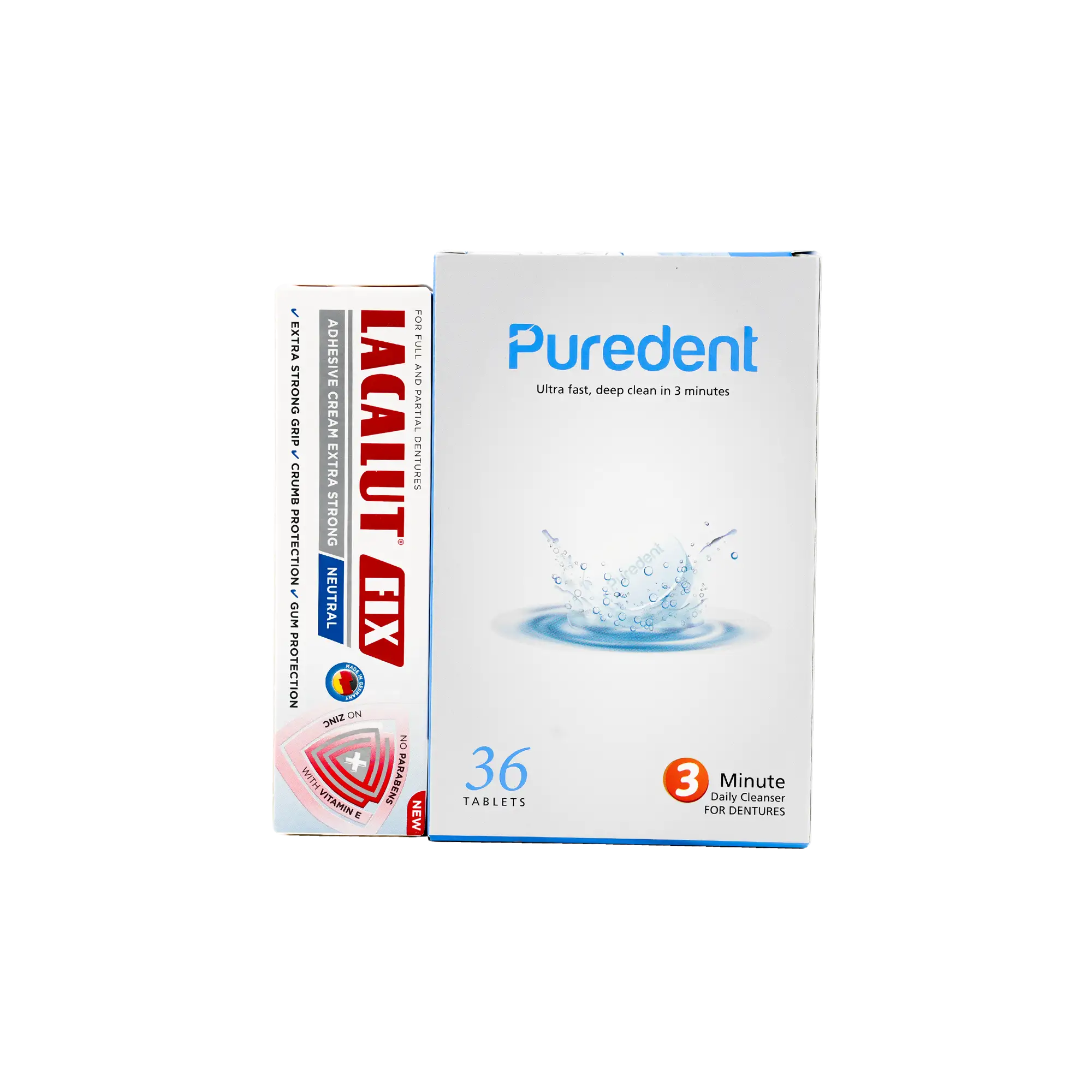 Lacalut Fix Adhesive Cream+Puredent Cleaning Tablet Offer