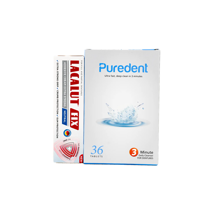 50705-Lacalut Fix Adhesive Cream+Puredent Cleaning Tablet Offer +3