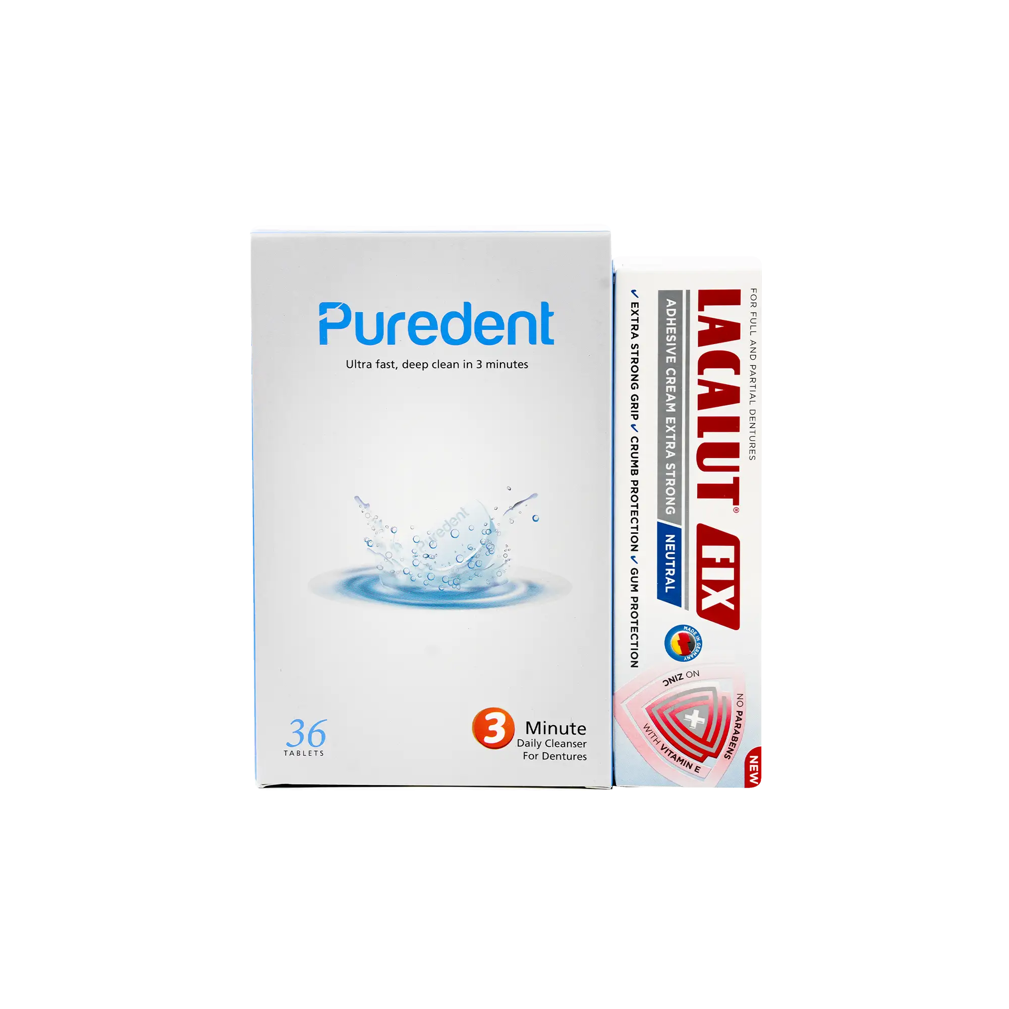 Lacalut Fix Adhesive Cream+Puredent Cleaning Tablet Offer