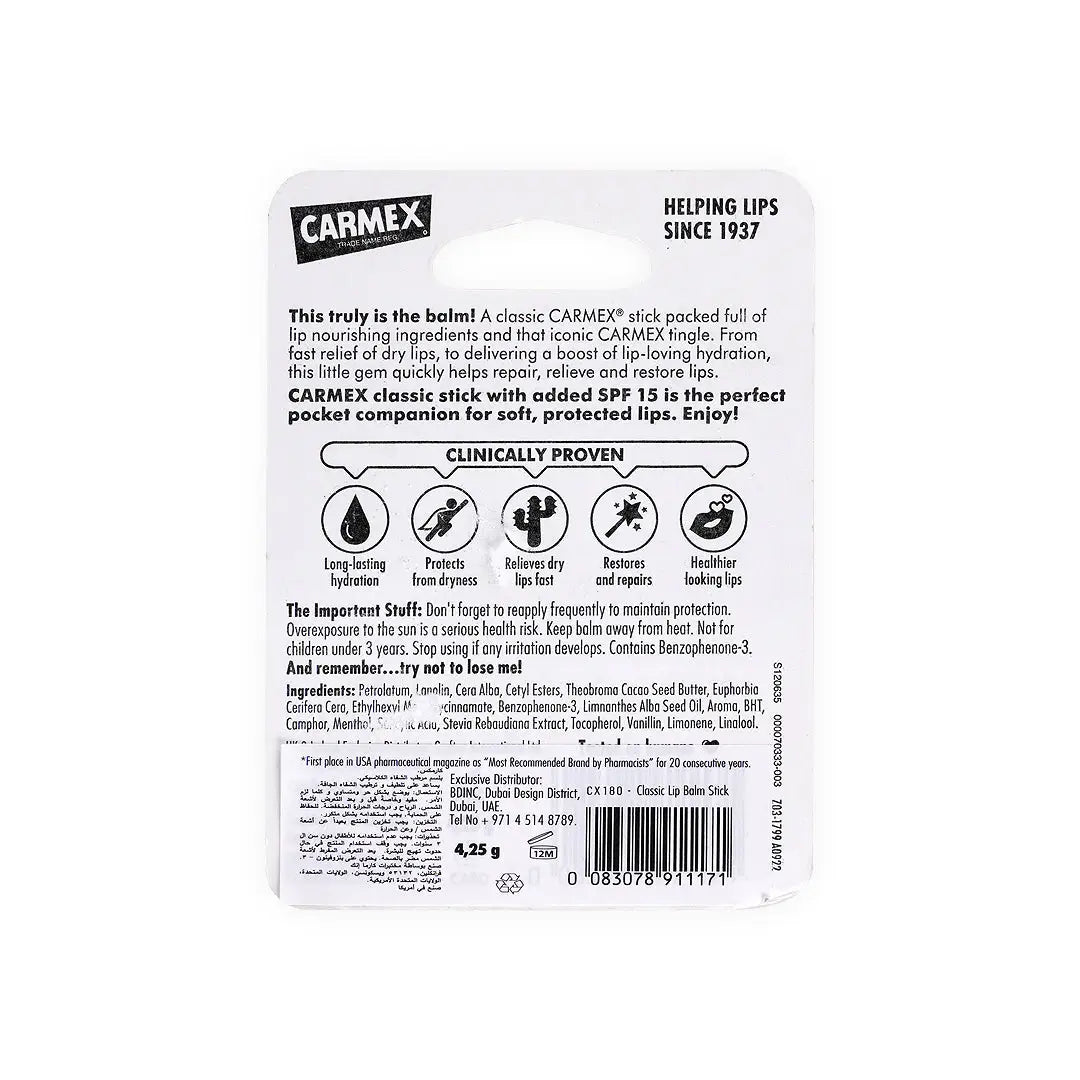 CARMEX MOISTURISING LIP BALM SPF15 4.25G - CLASSIC