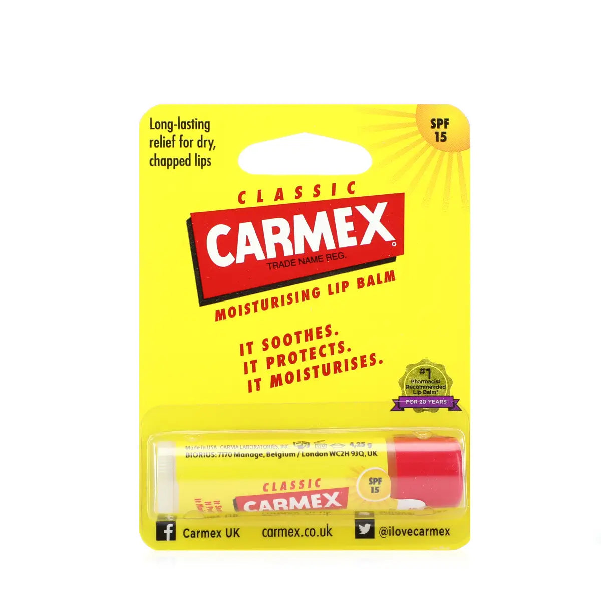 CARMEX MOISTURISING LIP BALM SPF15 4.25G - CLASSIC