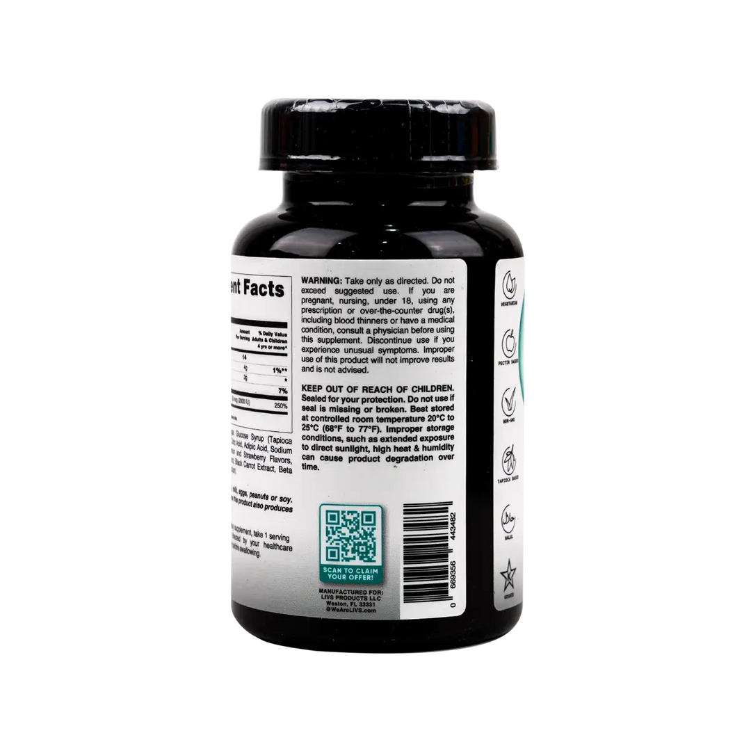 50911-Livs Vitamin-D (2000IU) Orange,Lemon&amp;Straw Flavor 90 Gummies +2