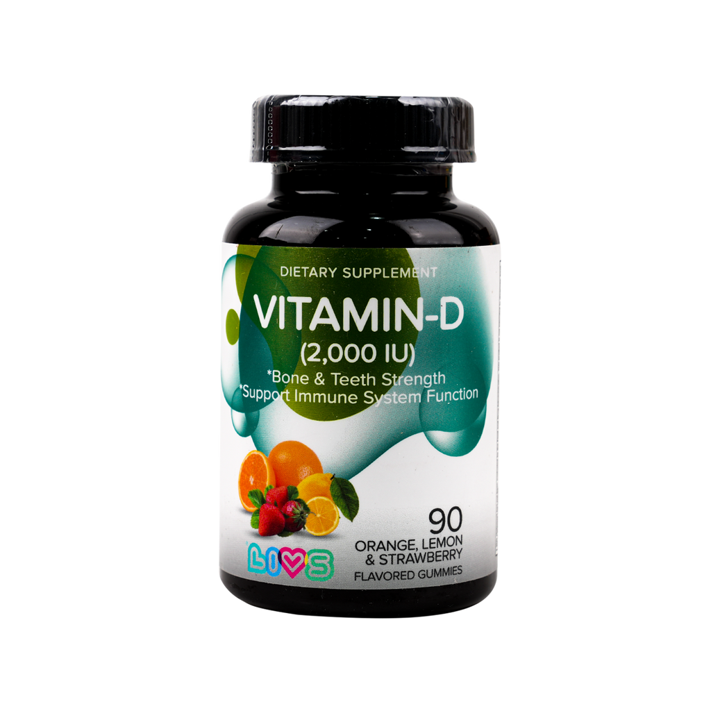 Livs Vitamin-D (2000IU) Orange,Lemon&Straw Flavor 90 Gummies