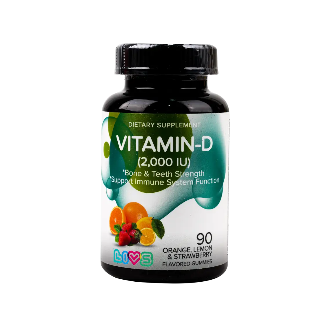 50911-Livs Vitamin-D (2000IU) Orange,Lemon&Straw Flavor 90 Gummies