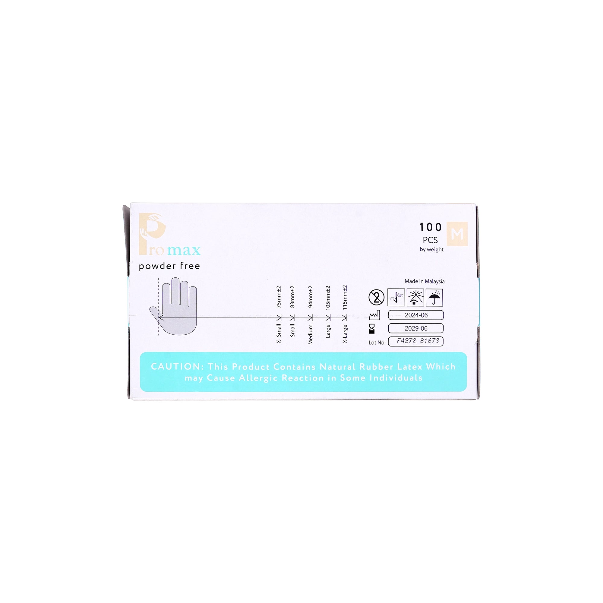 50954-Promax Latex Examination Gloves 100 Pcs Power Free Size-M +1