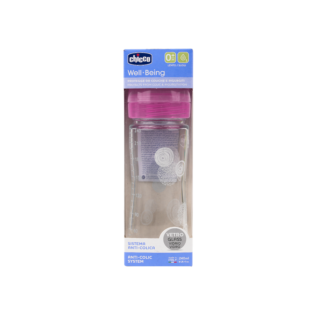 Chicco Well-Being Glass Bottle Bink 240ml (0M+)-9935