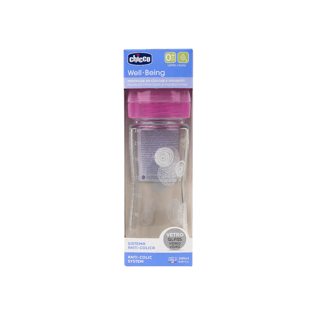 Chicco Well-Being Glass Bottle Bink 240ml (0M+)-9935