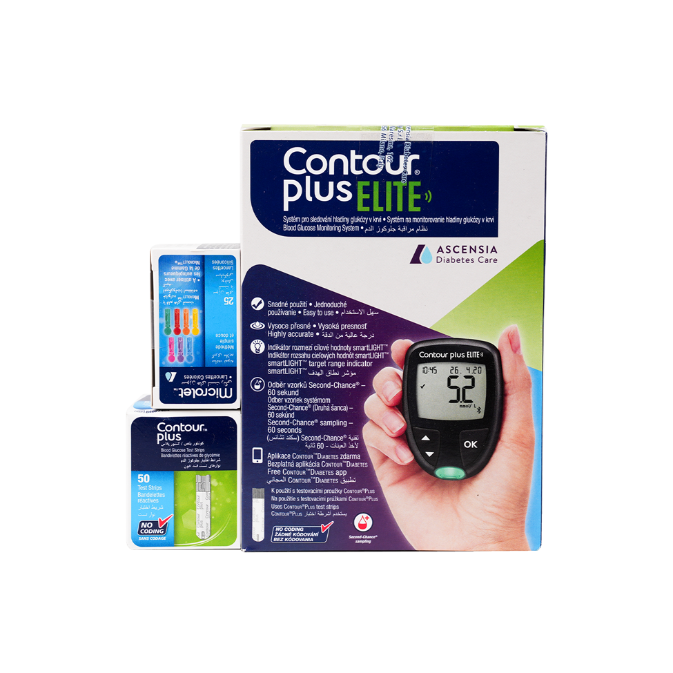 Contour Plus Elite Glucometer+50 strips+25 Lancets